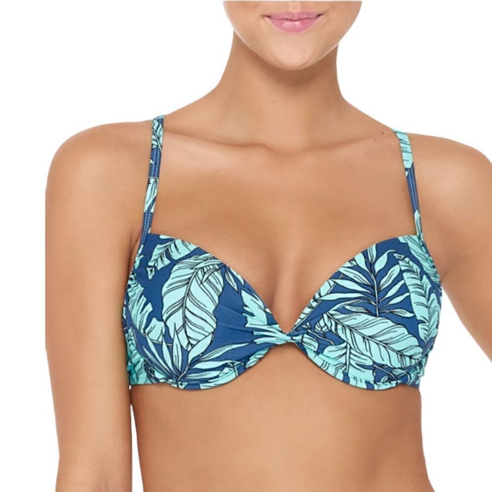 ‎Hot Water Blue Palm Leaf Push-Up Bikini Top